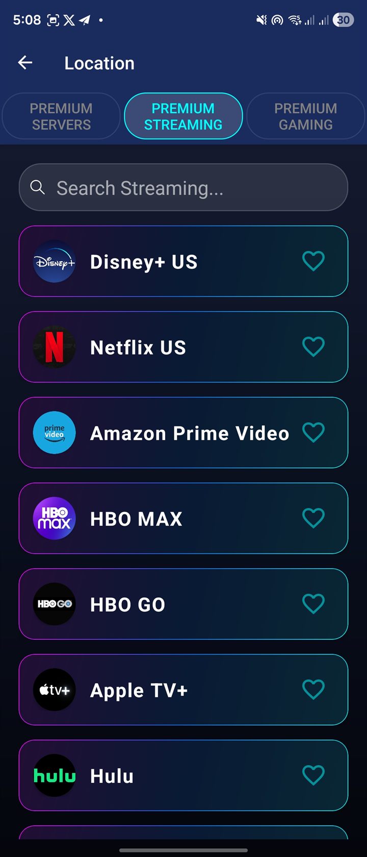 Ustreaming VPN premium streaming server list